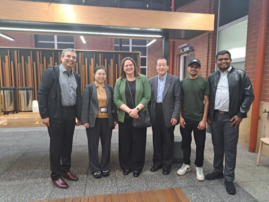 IEE representatives with Prof Peng Shi and Dr Bing Yan at the Drone and Robotics Workshop.